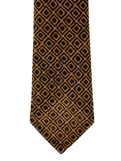 Petronius Geometric-pattern Wool Tie In Brown