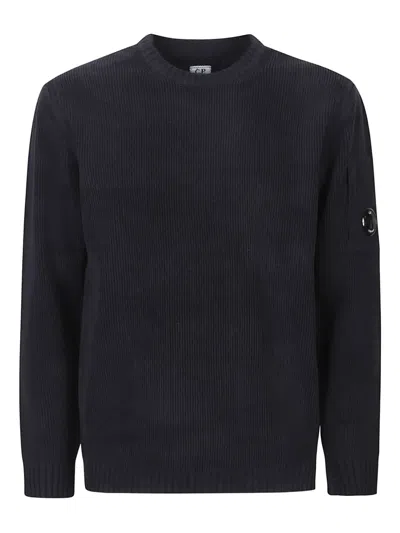 C.p. Company Knitwear Crew Neck In Chenille Cotton In Black