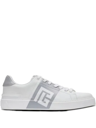 Balmain Low-top Court Sneakers In Smooth Leather In White