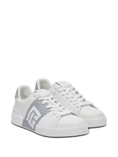 Balmain Low-top Court Sneakers In Smooth Leather In White