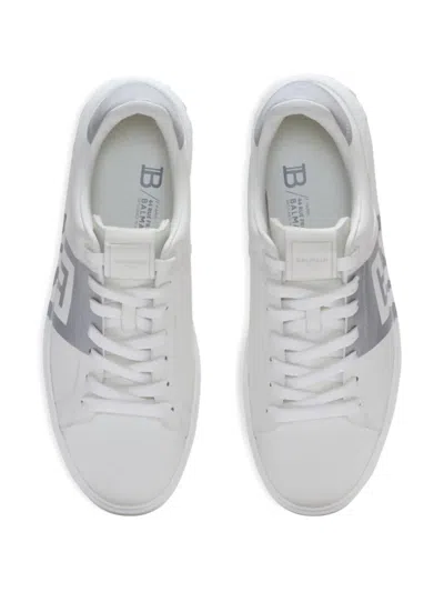 Balmain Low-top Court Sneakers In Smooth Leather In White