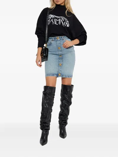 Balmain Leopard Print High-neck Sweatshirt In Black