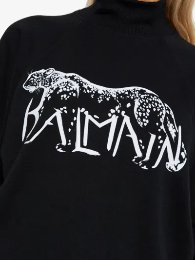 Balmain Leopard Print High-neck Sweatshirt In Black