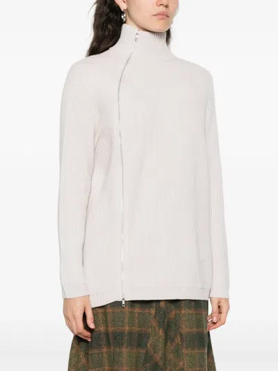Alpha Studio High Neck Asymmetrical Zip Sweater In Neutral