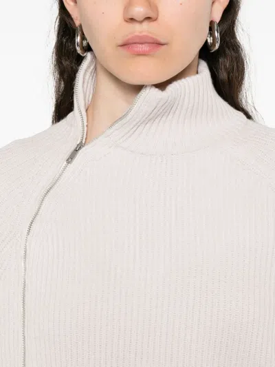 Alpha Studio High Neck Asymmetrical Zip Sweater In Neutral
