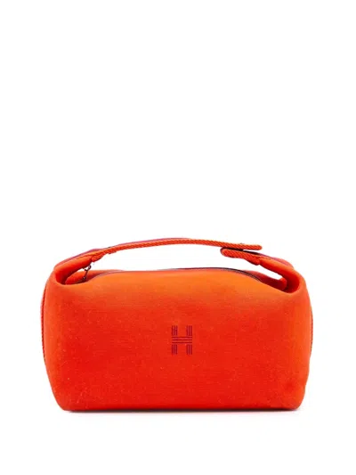 Pre-owned Hermes 2021-2025 Large Canvas Bride A Brac Case Vanity Bag In Orange