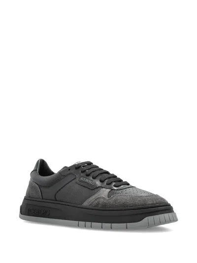 Iceberg Leather-panelled Sneakers In Black