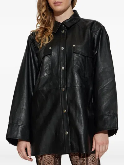 Gestuz Long-sleeved Leather Shirt In Black