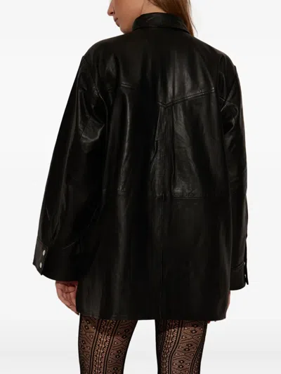Gestuz Long-sleeved Leather Shirt In Black