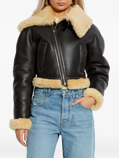 Jacquemus Lamb Shearling Aviator Jacket In Black