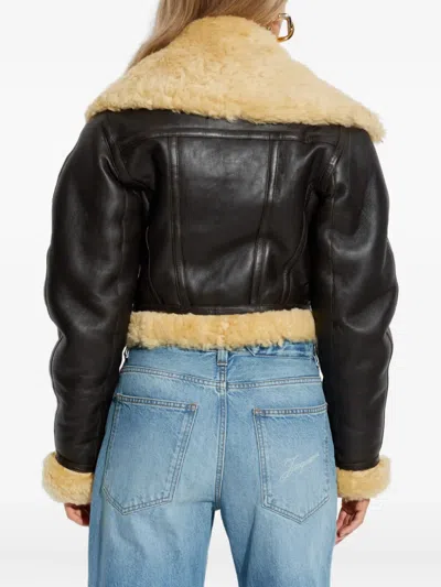 Jacquemus Lamb Shearling Aviator Jacket In Black