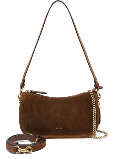 Coach Suede Shoulder Bag Chain Detail In Brown
