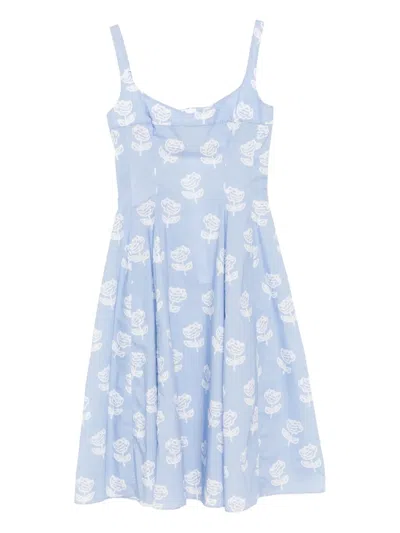 Marni Sprayed Roses-print Poplin Dress In Blue
