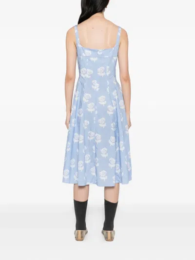 Marni Sprayed Roses-print Poplin Dress In Blue
