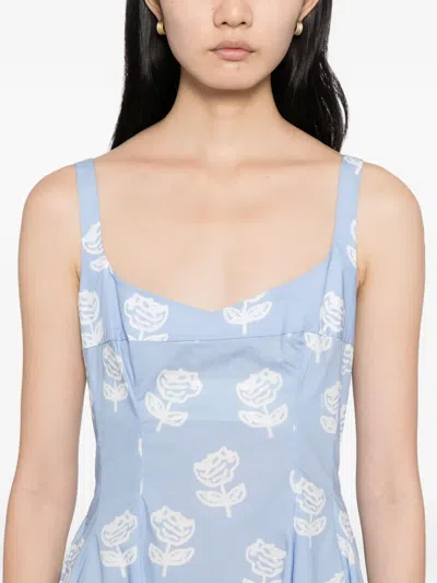 Marni Sprayed Roses-print Poplin Dress In Blue