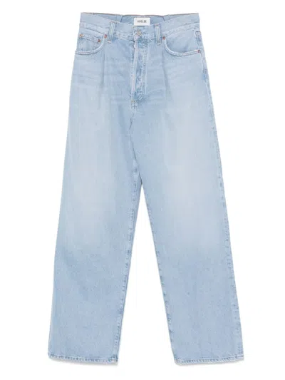 Agolde Blue Jeans With Wide Leg And Logo Patch On The Rear In Multicolor