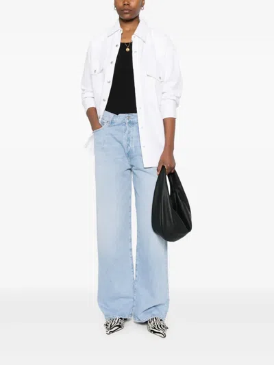 Agolde Blue Jeans With Wide Leg And Logo Patch On The Rear In Multicolor
