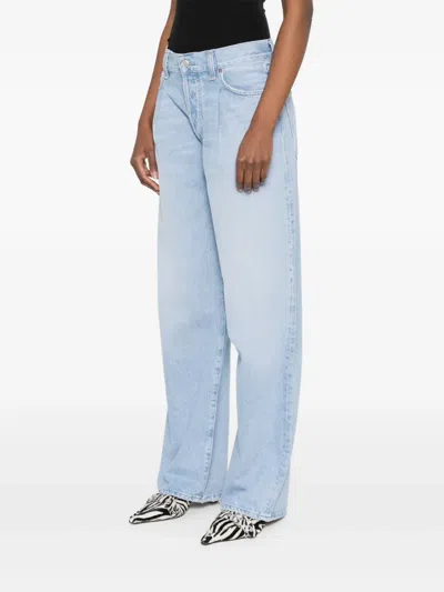 Agolde Blue Jeans With Wide Leg And Logo Patch On The Rear In Multicolor