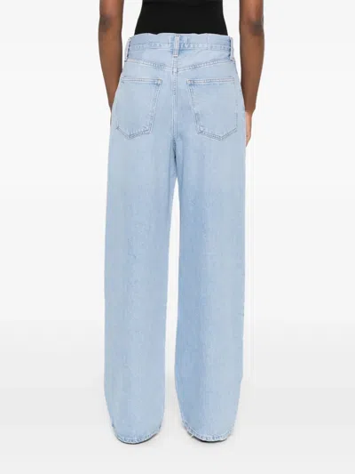 Agolde Blue Jeans With Wide Leg And Logo Patch On The Rear In Multicolor