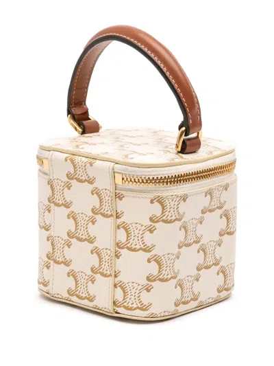 Pre-owned Celine 2023 Mini Triomphe Coated Canvas Vanity Case Satchel In White