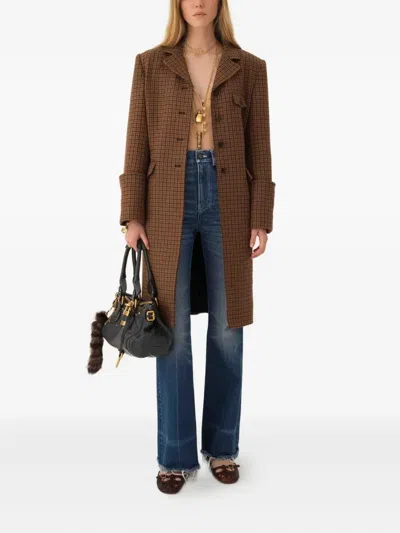 Chloé Wool Houndstooth Single-breasted Coat In Brown