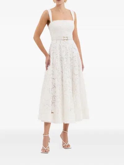Rebecca Vallance Ginger Floral Lace-trimmed Midi Dress In White