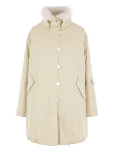 Jil Sander Oversized Parka In Textured Cotton With Removable Filling In Neutral