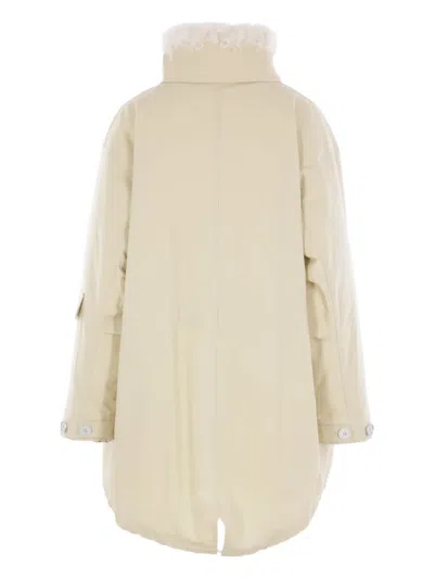 Jil Sander Oversized Parka In Textured Cotton With Removable Filling In Neutral