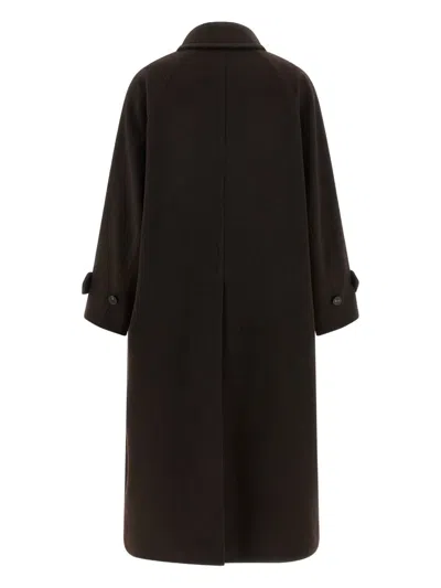 Alberto Biani Long Collared Coat With Side Pockets And Sleeves In Brown