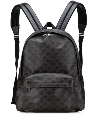 Pre-owned Celine 2023 Medium Triomphe Coated Canvas Backpack In Brown