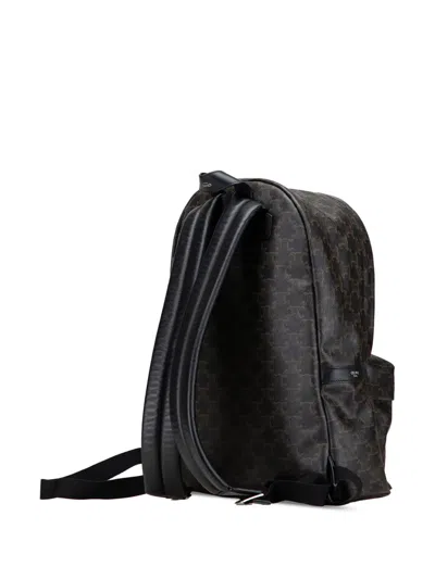 Pre-owned Celine 2023 Medium Triomphe Coated Canvas Backpack In Brown