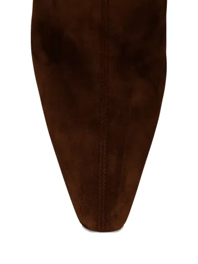 Saint Laurent Niki Suede Ysl Stiletto Ankle Booties In Brown