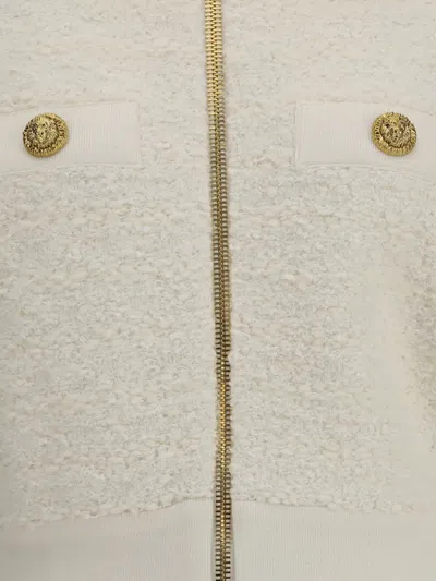 Balmain Batwing Zipped Tweed Bomber Jacket Clothing In White