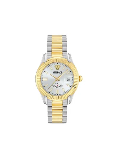 Versace Greca Gmt Fluted 41mm In Metallic