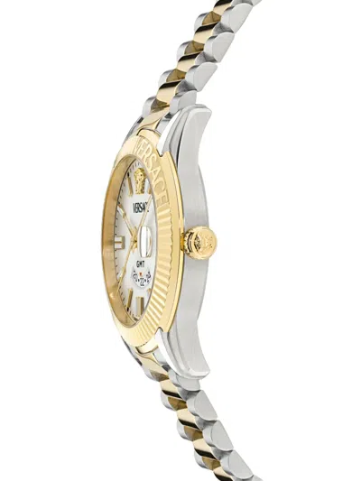 Versace Greca Gmt Fluted 41mm In Metallic