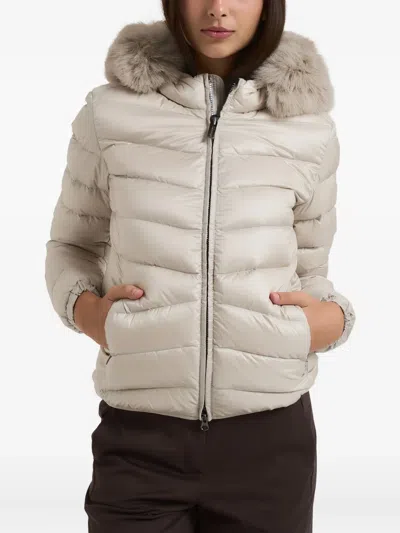 Colmar Quilted Down Jacket With Faux Fur In Neutral