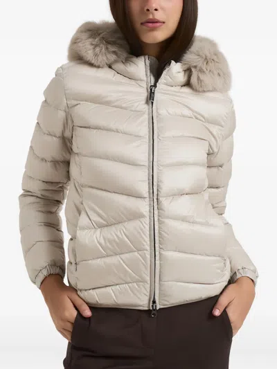 Colmar Quilted Down Jacket With Faux Fur In Neutral