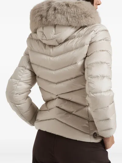 Colmar Quilted Down Jacket With Faux Fur In Neutral