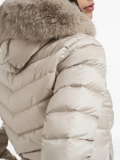 Colmar Quilted Down Jacket With Faux Fur In Neutral
