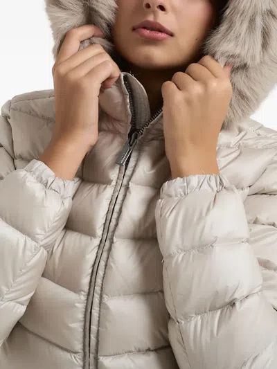 Colmar Quilted Down Jacket With Faux Fur In Neutral