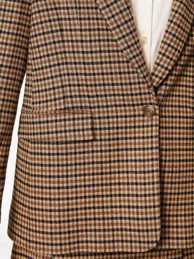 Twinset Beige Single-breasted Jacket With All-over Check Motif In Wool Blend Woman In Brown