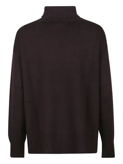 Drumohr Long Sleeves Turtle Neck Oversized Sweater In Brown