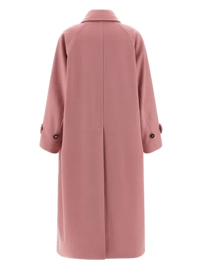 Alberto Biani Wool Coat With Notched Collar And Raglan Sleeves In Pink