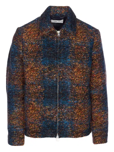 Nn07 Collared Jacket With Textured Fabric And Pockets In Blue