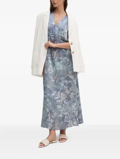 Sandro Ferrone Floral-print Midi Dress In Blue