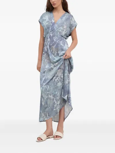 Sandro Ferrone Floral-print Midi Dress In Blue