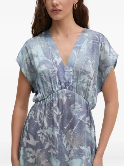 Sandro Ferrone Floral-print Midi Dress In Blue