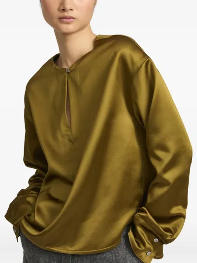 Yves Salomon Wool Blend Blouse In Brown