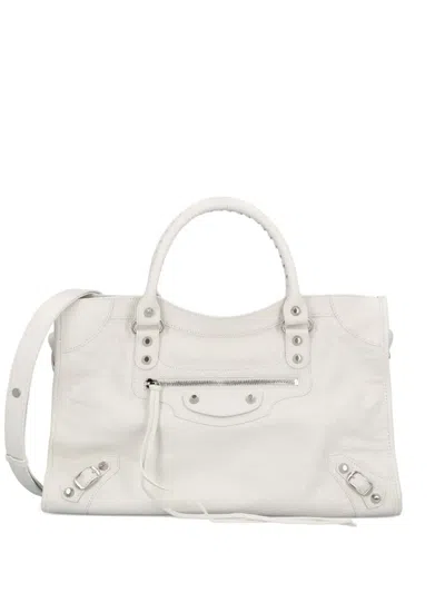 Balenciaga Medium Handbag With Detachable Strap And Studded Accents In White