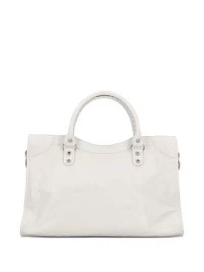 Balenciaga Medium Handbag With Detachable Strap And Studded Accents In White